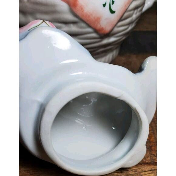 VTG 80's Tea Pot Kitty Cat Kitten Resting on Basket Porcelain - Andrea by Sadek - Picture 9 of 11